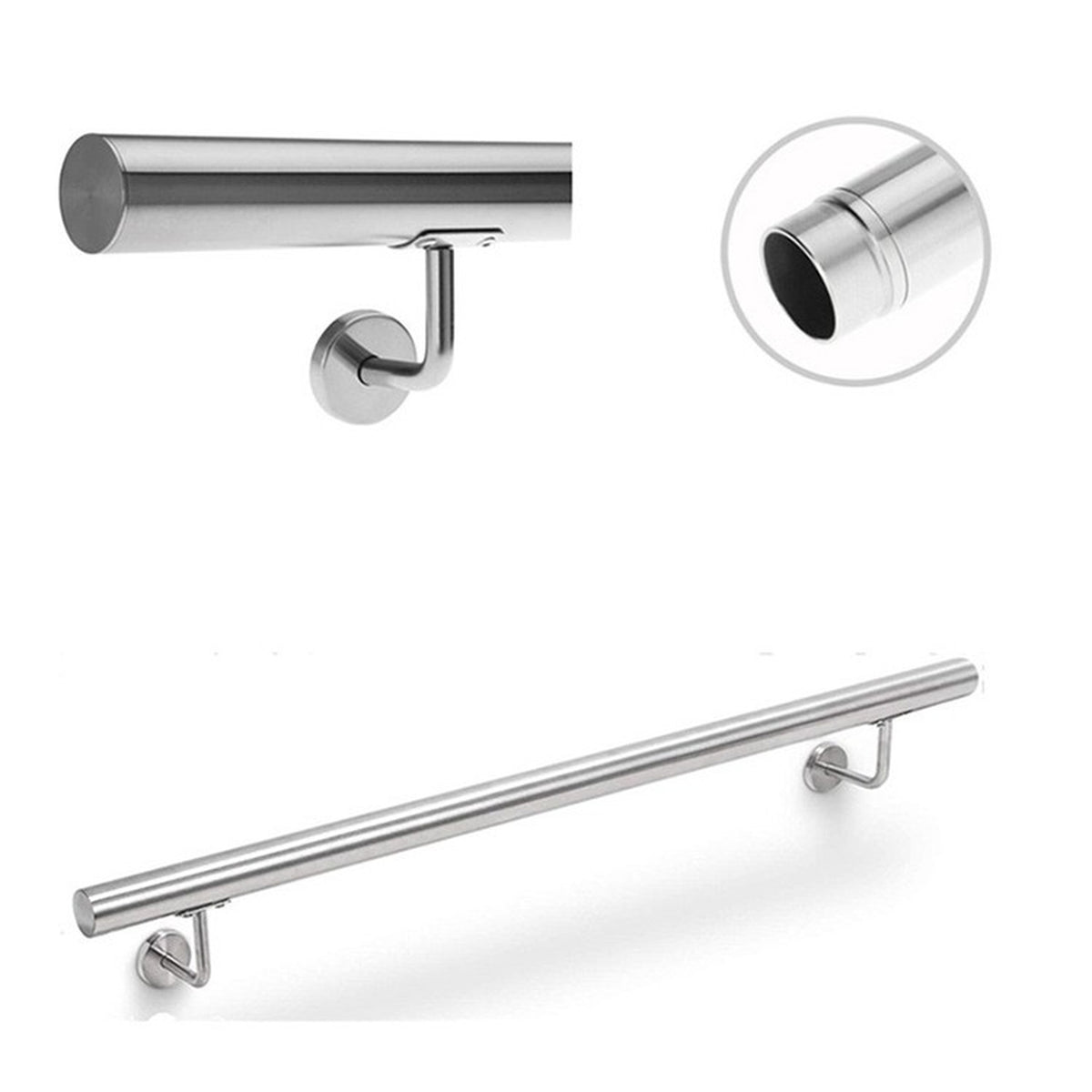Diameter 1 1/2" by 118 1/8" Length 304 Stainless Steel Staircase Support Handrail – Wall-Mounted Stair Rail