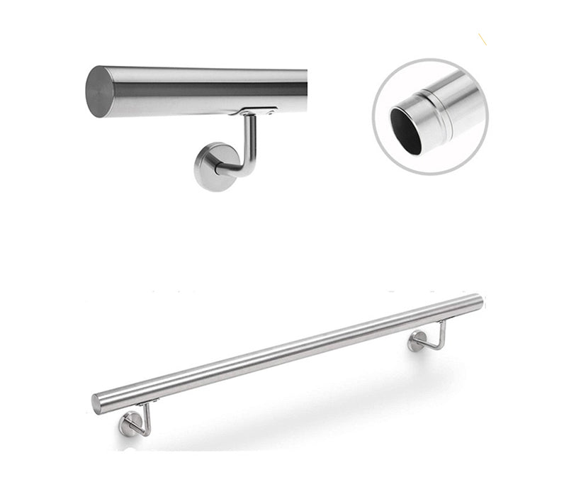 Diameter 1 1/2" by 118 1/8" Length 304 Stainless Steel Staircase Support Handrail – Wall-Mounted Stair Rail
