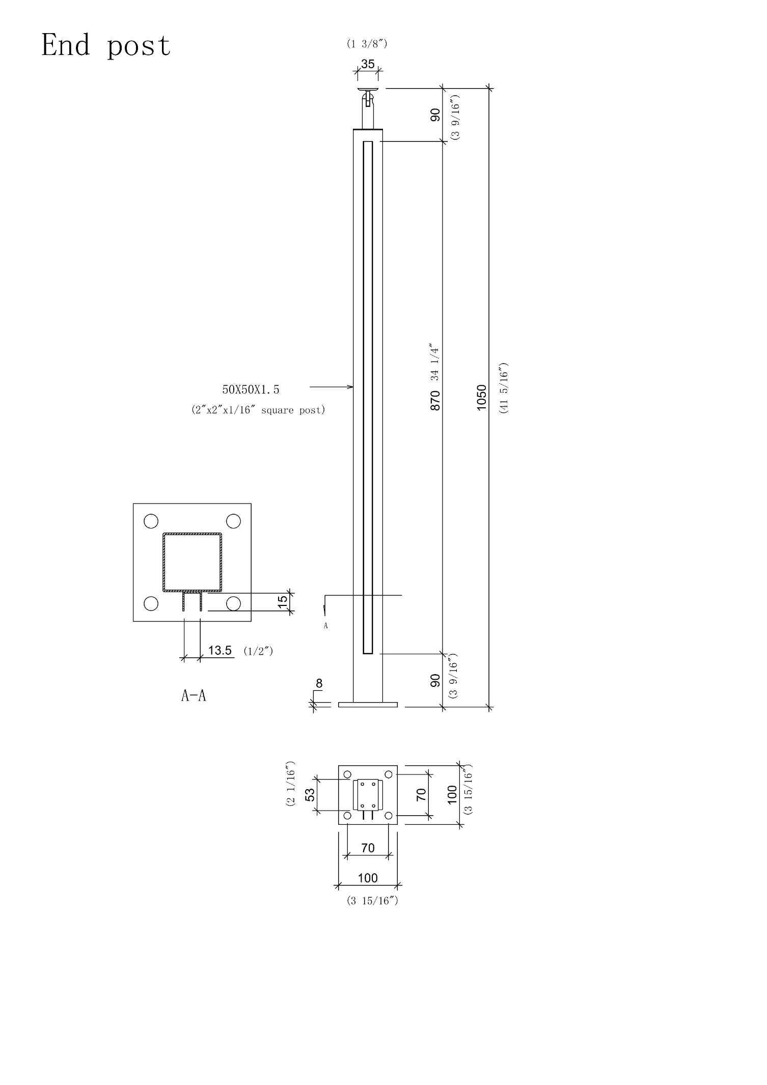 Stainless Steel Square Glass Railing Post