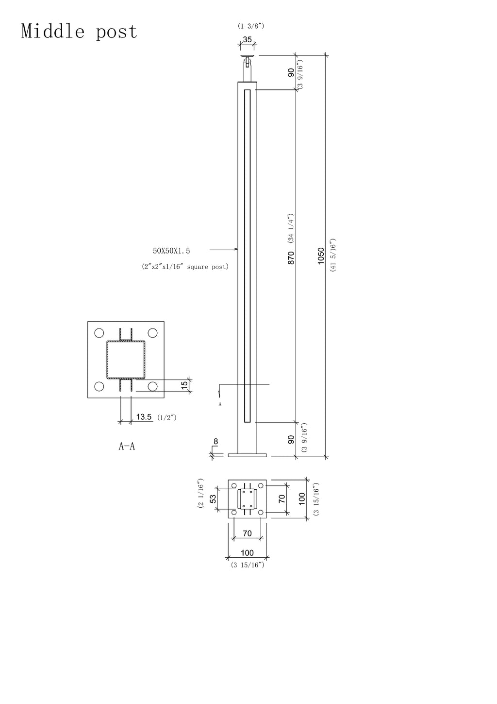 Stainless Steel Square Glass Railing Post
