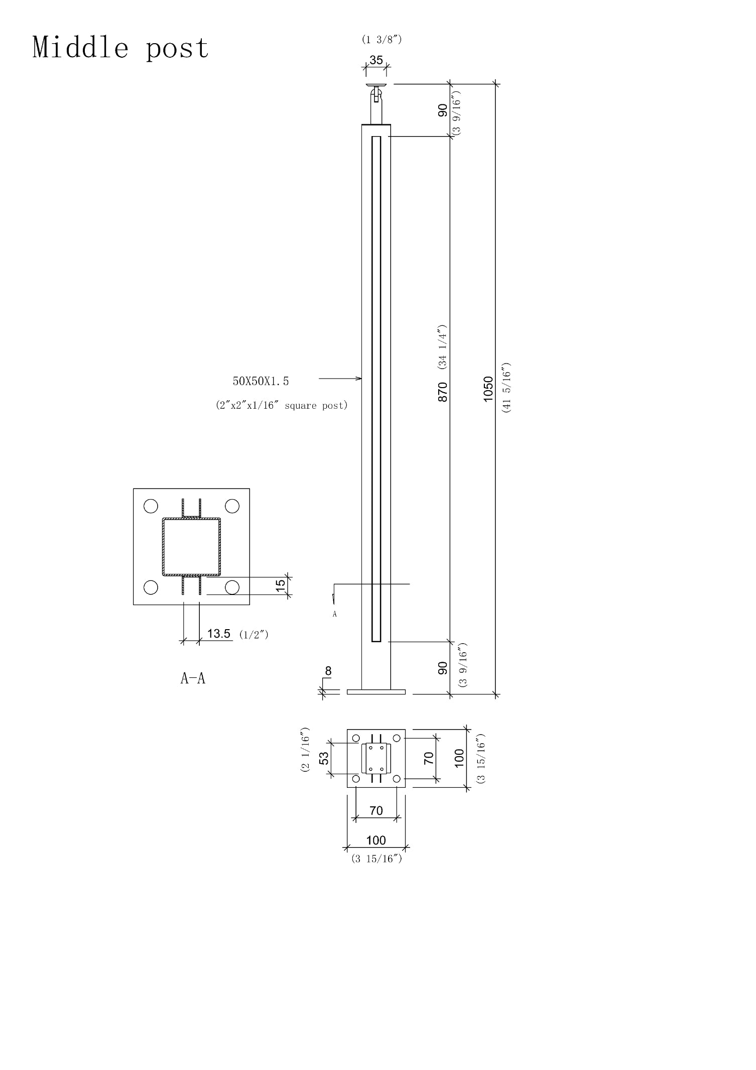 Stainless Steel Square Glass Railing Post