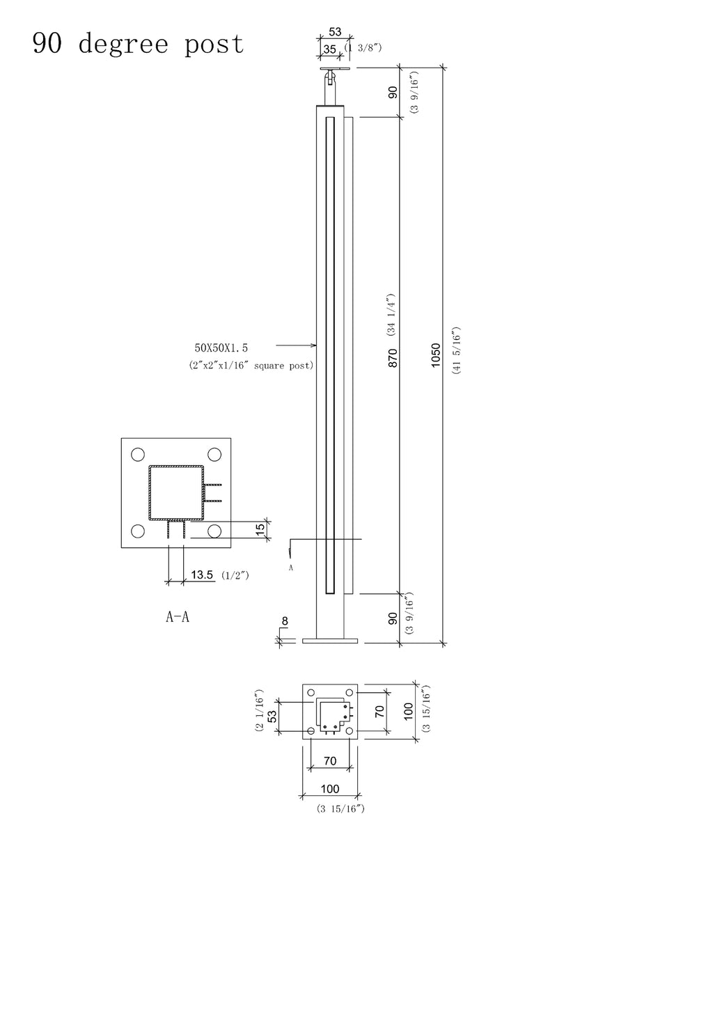 Stainless Steel Square Glass Railing Post