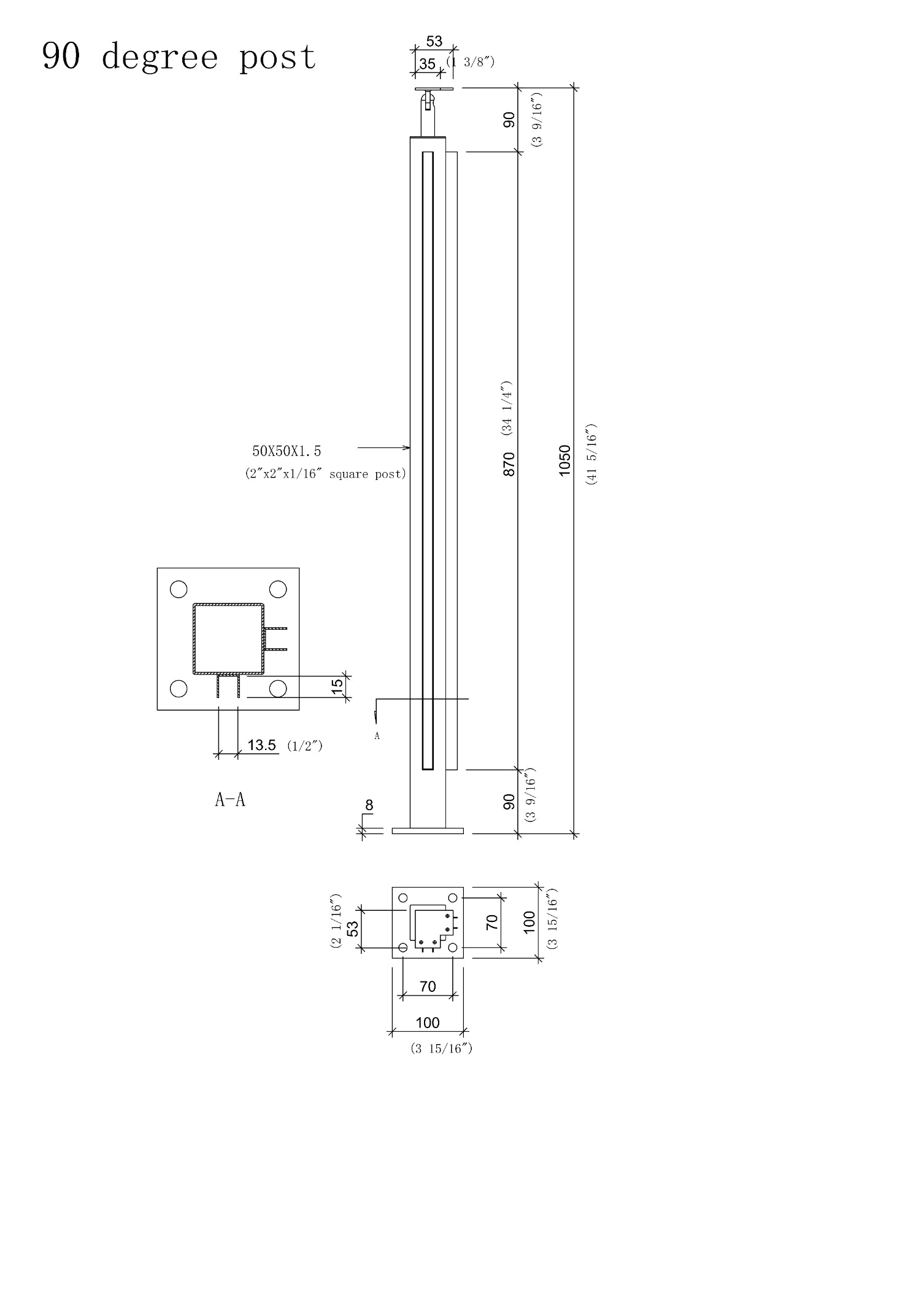 Stainless Steel Square Glass Railing Post