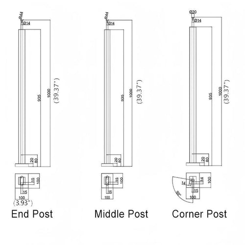 304 Stainless Steel Square Glass Railing Post – End, Middle & Corner Posts