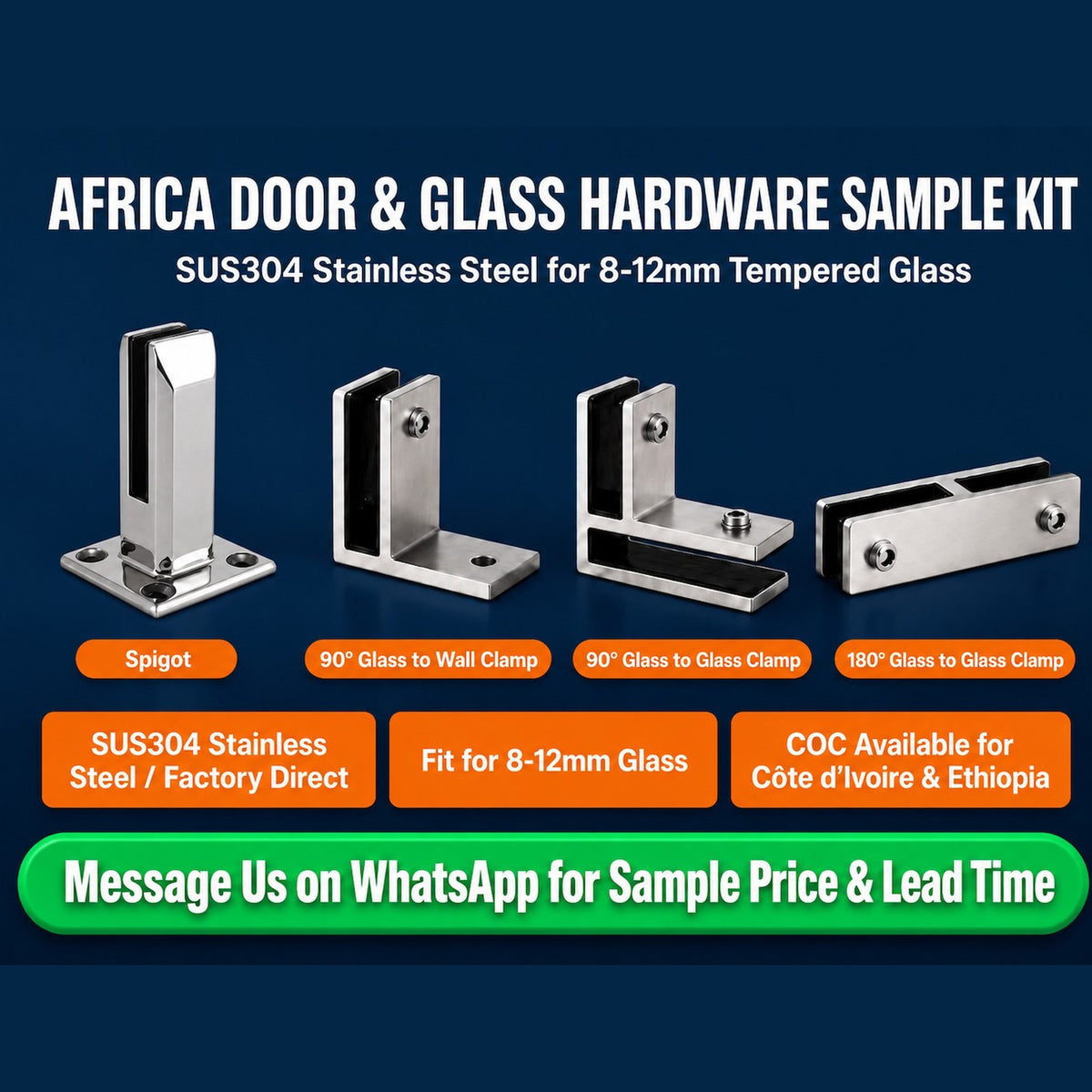 Africa Glass Railing 304SUS Hardware Sample Pack
